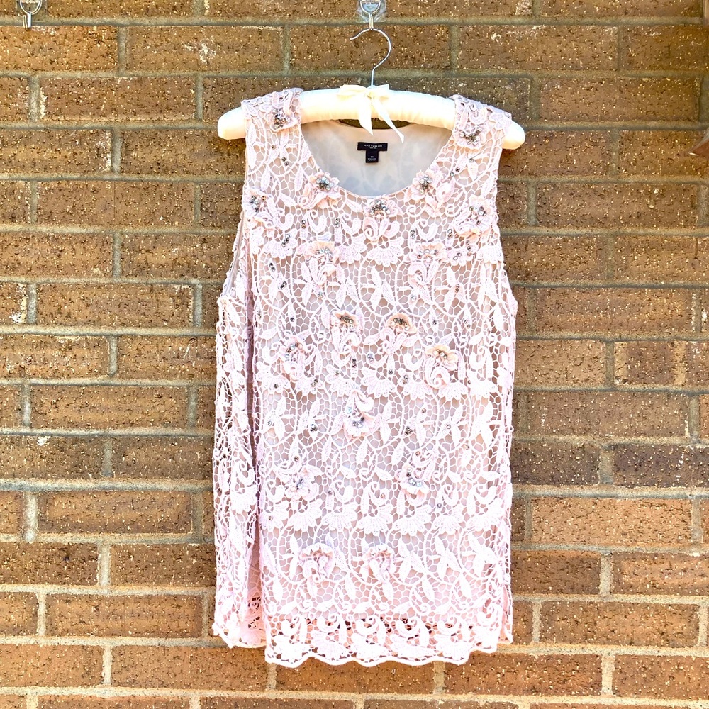 Ann Taylor Sleeveless Top, Floral Lace & Sequins, L